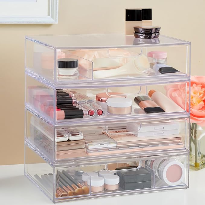 STORi STAX Plastic Stackable Organizer Drawers Clear | 12.5" Wide | Set - Image 2