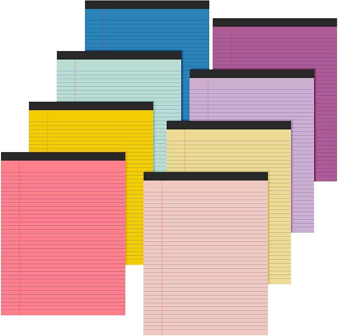 Fuutreo 8 Pcs 8.5'' x 11'' Colored Legal Pad Writing Pads Narrow Ruled 50 by Fuutreo