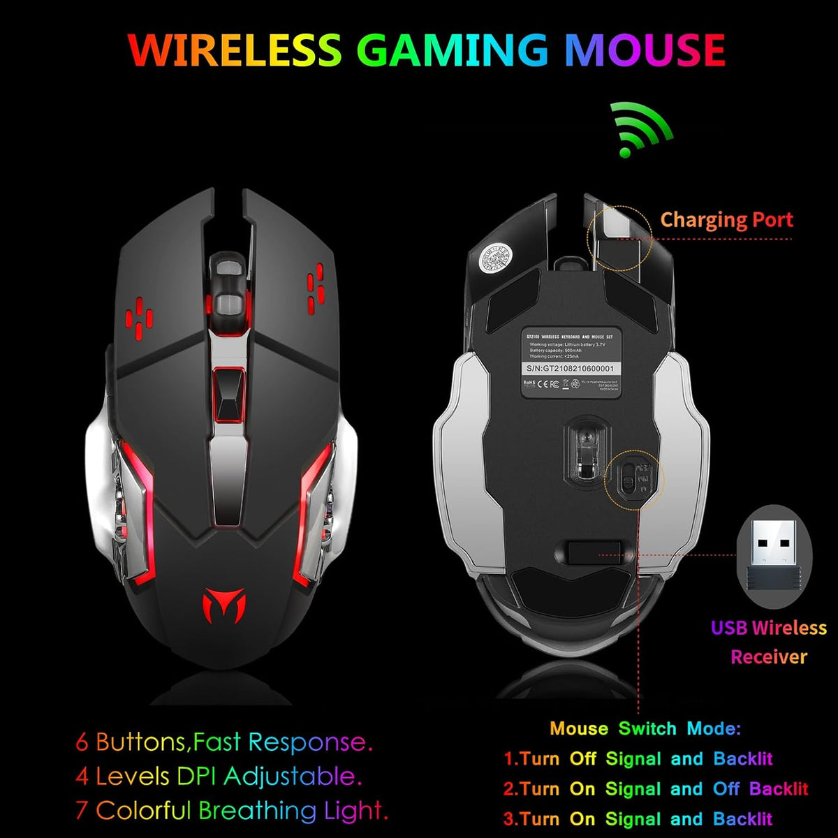 Wireless RGB Gaming Keyboard and Mouse - Rechargeable RGB Backlit,Long Batter...