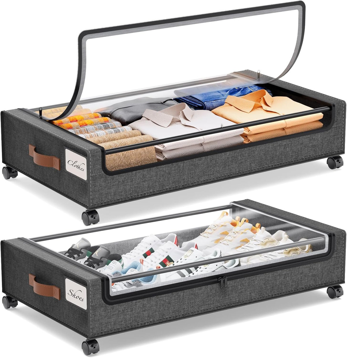 Yecaye Under Bed Storage with Wheels, 2Pack Under Bed Storage Containers, Und...