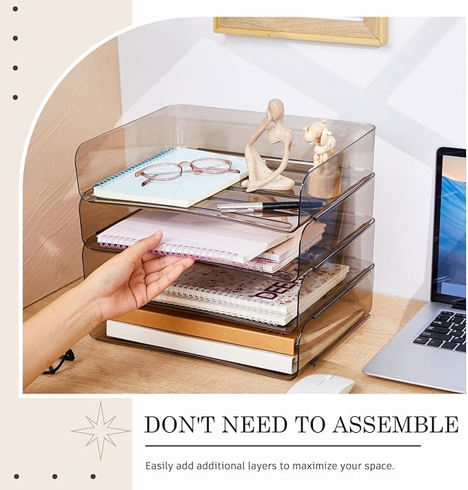 Harloon 4 Tier Acrylic Paper Tray 13 x 9.8 x 3 Inches Stackable Letter Clear - Image 3