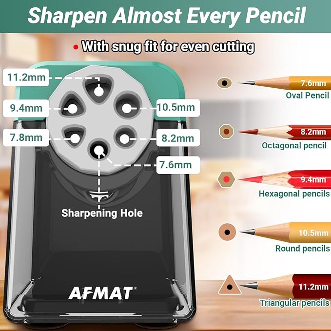 AFMAT Heavy Duty Electric Pencil Sharpener, 6 Holes, Auto Stop Pencil Sharpeners - Image 2