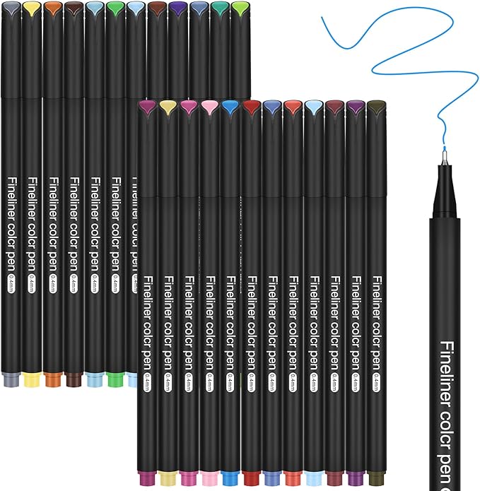 huesamhi 24 Fineliner Pens Set 0.4mm Ultra Fine Tip Drawing Markers by Unknown