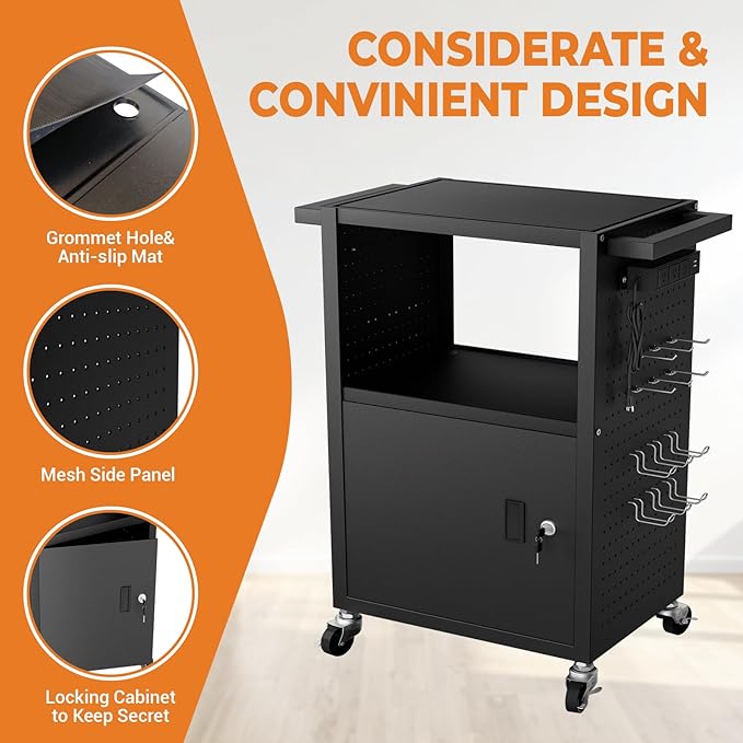 Mobile AV Cart with Push Handles, Heavy Duty Rolling Media Cart with Customized - Image 5