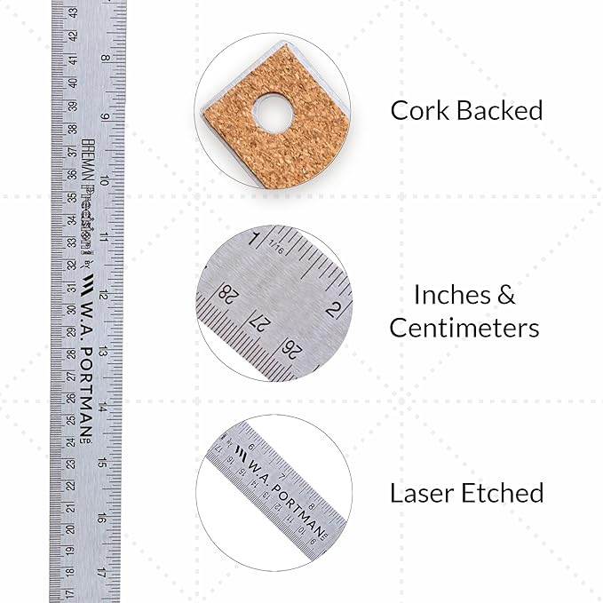 Breman Precision Metal Ruler 24 Inch Cork Back – 10 Pk Stainless Steel Straight - Image 2