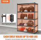 vevor storage shelves 5-tier adjustable 2000 lbs 48"x24"x72", side view