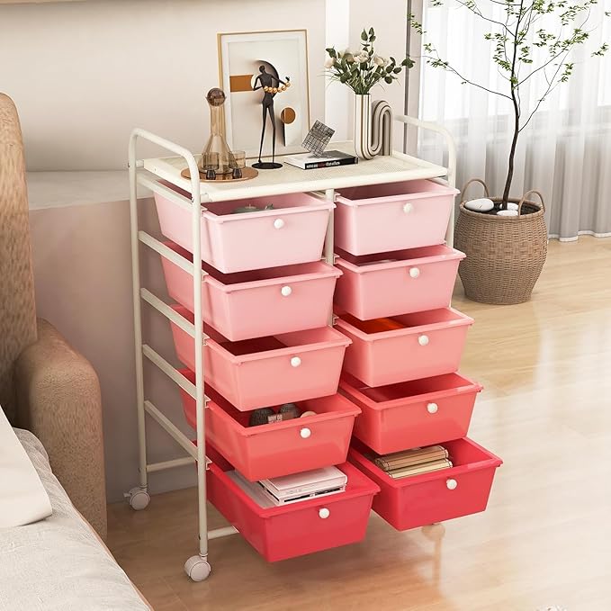 LDAILY 10 Drawer Rolling Cart, Storage Cart Organizer on Wheels, Drawer Cart - Image 2