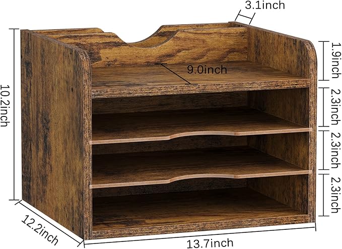 Snughome Vintage Wood File Organizer Desktop, 13.7‘’ Document Letter Mail Tray - Image 5