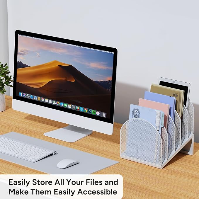 OUTIOE 5-Section Desk File Organizer, Metal Mesh Folder Organizer - Image 5