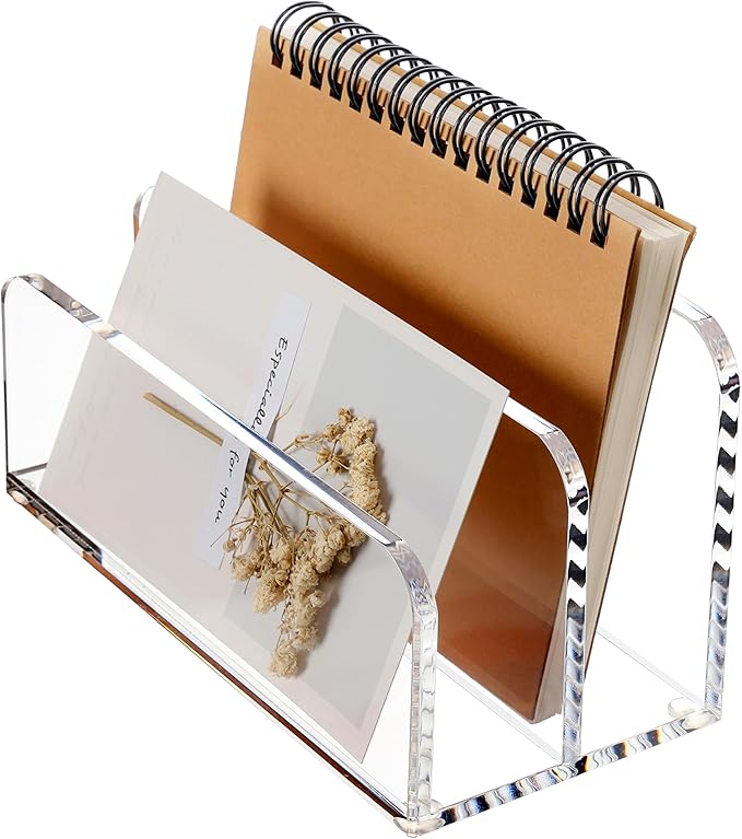 SANRUI Acrylic Mail Sorter Desktop Organizer Holder, 2 Compartments Clear Small by SANRUI