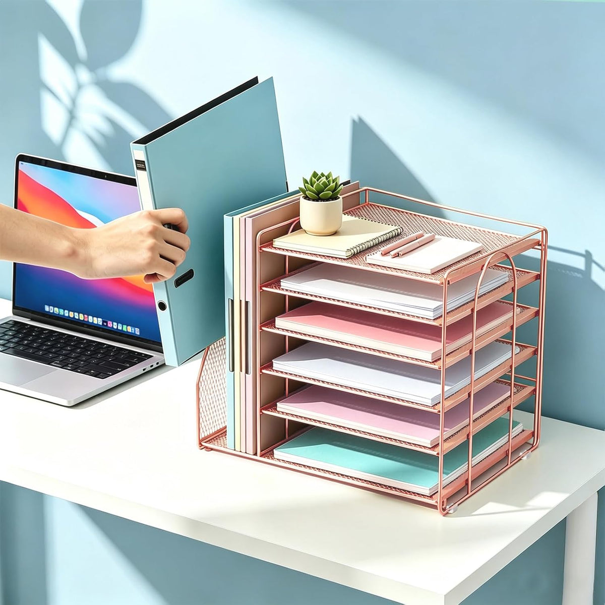 gianotter 6-Tier Paper Organizer With Magazine Holder (Rose Gold, 6-Tier)