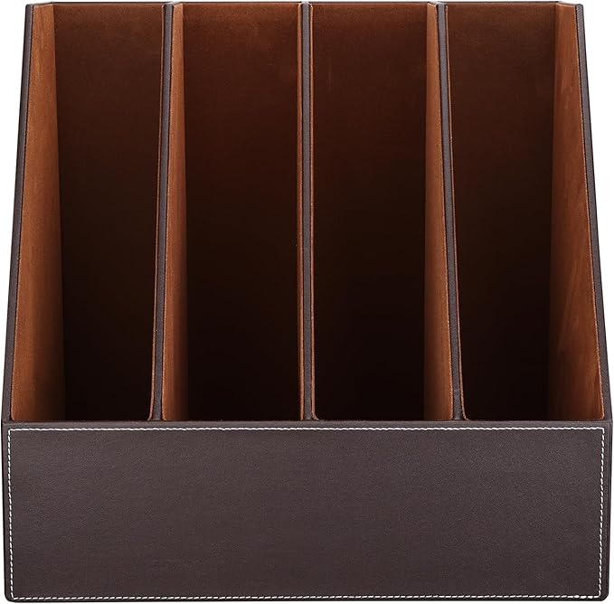 KINGFOM 4-Slot Wood Leather Document Files Holder Rack Stand Desk Files - Image 4