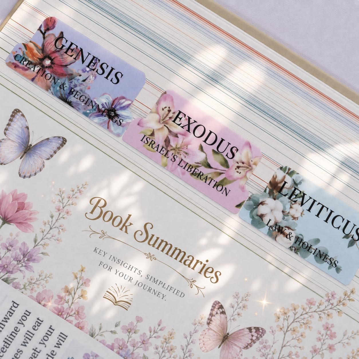 UPAFEXXI-Laminated Bible Tabs with Book Summaries(Floral) | Bible Tabs for Women and Men, Reposition Large Print Stickers, Easy to Read, Easy Navigation, Bible Study Supplies