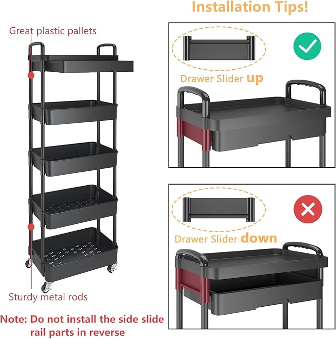 Calmootey 5-Tier Rolling Utility Cart - Image 6