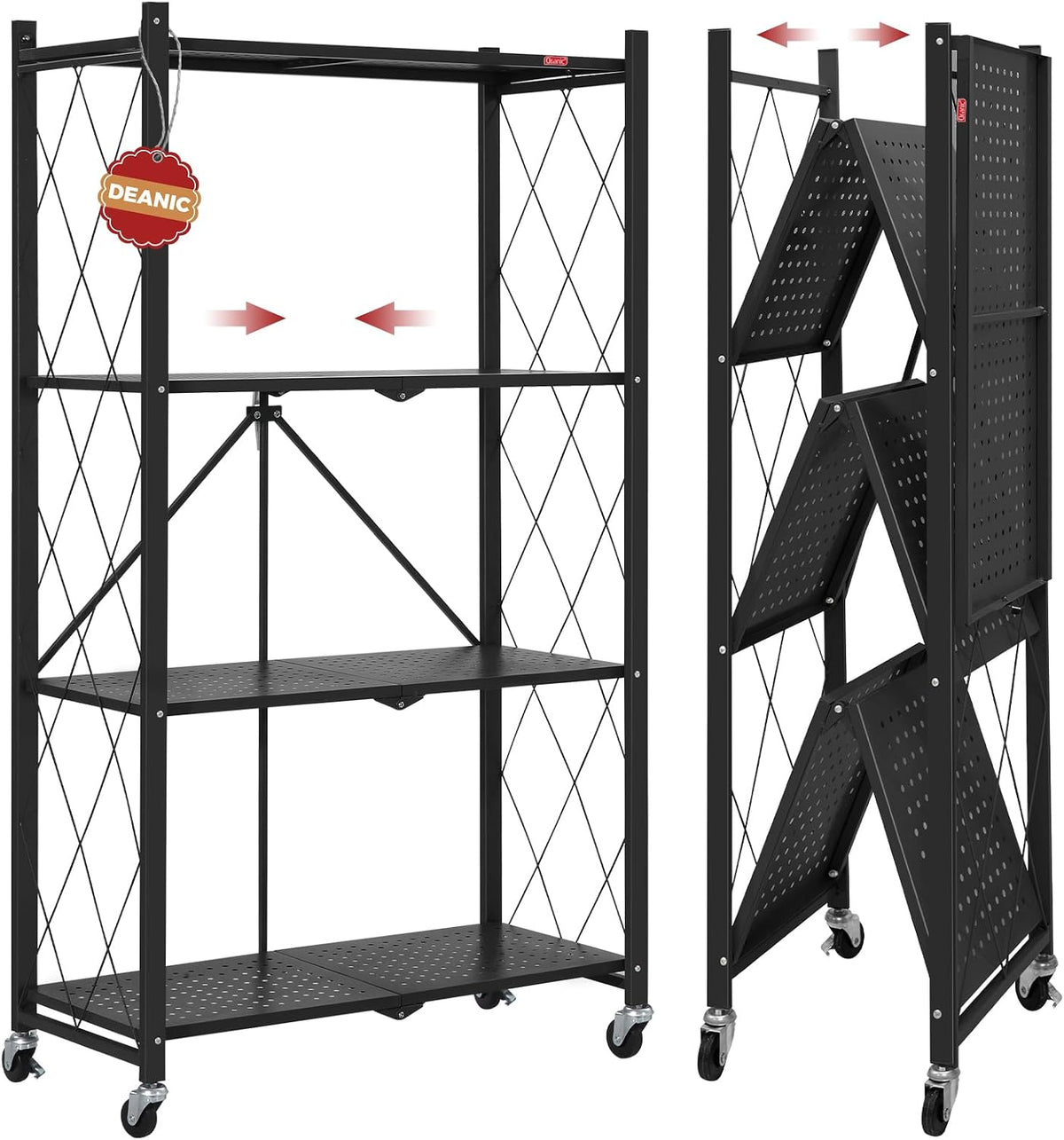 deanic 4 tier foldable storage shelves with wheels, main product view