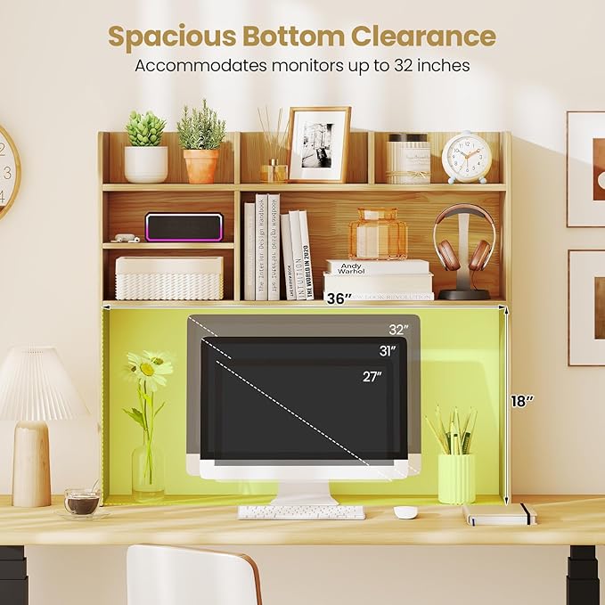 Tangkula Desktop Bookshelf for Computer Up to 32”, 37” Countertop Storage Hutch - Image 7