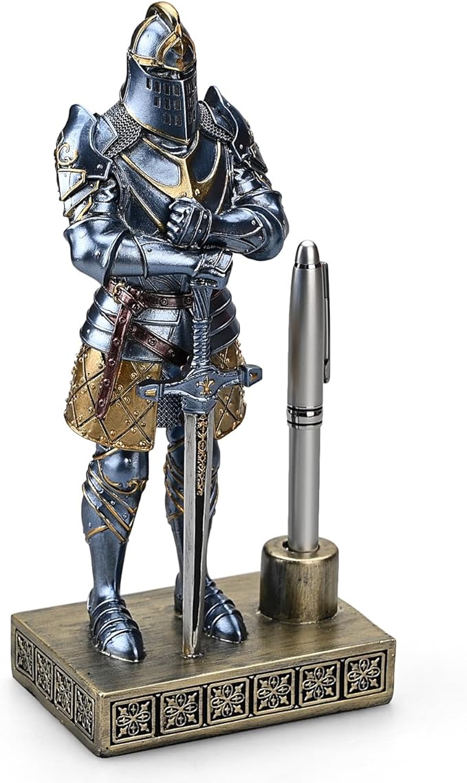 Amoysanli Knight Pen Stand Decoration Resin Pen Holder Art Craft Paperweight - Image 2