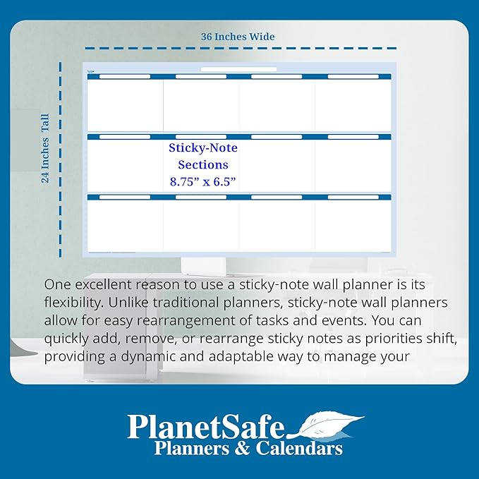 Sky Blue 12 Section Task, Objective and Goals Planning System Horizontal 24" - Image 4