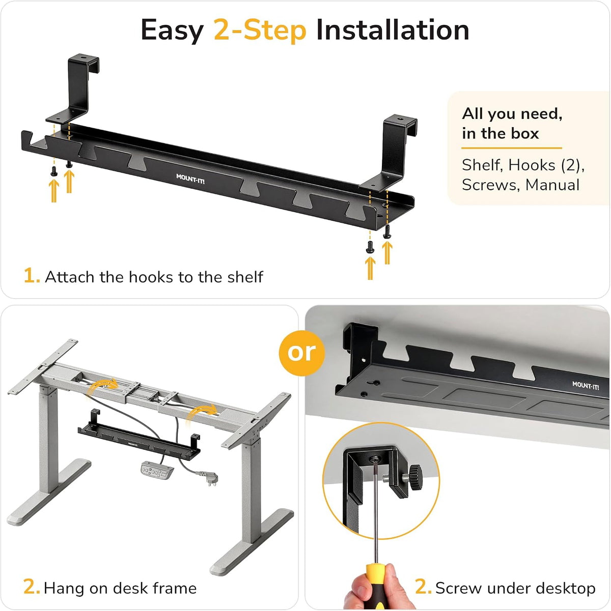 Mount-It! Premium Under Desk Cable Management Tray – 23" Heavy-Duty Stee...