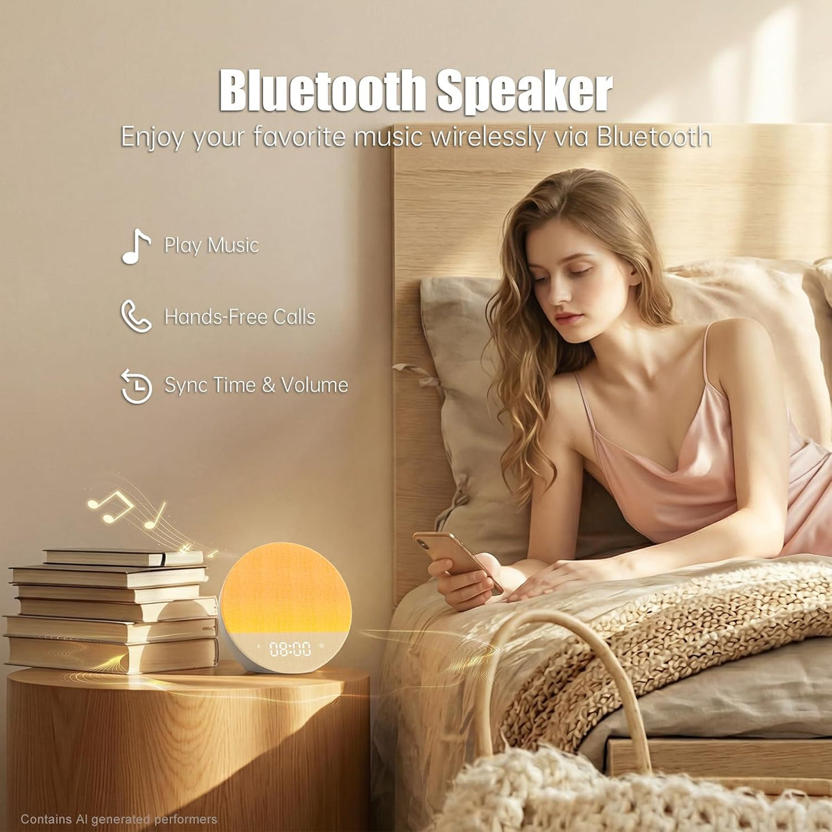 alarm clock sound machine sleeping, sunrise digital alarm on a desk or shelf