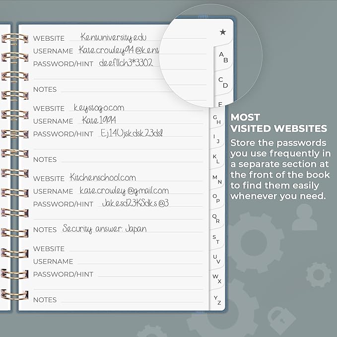 Clever Fox Password Book Spiral – Internet Address & Password Organizer - Image 4