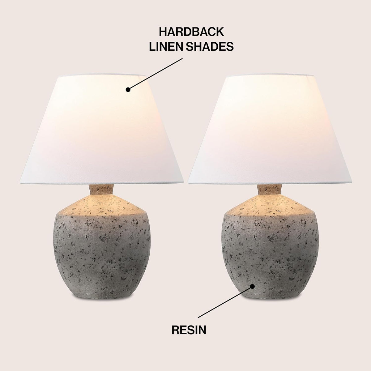 JONATHAN Y Myron 18" Concrete Effect Table Lamp, Antique Gray, Set of 2