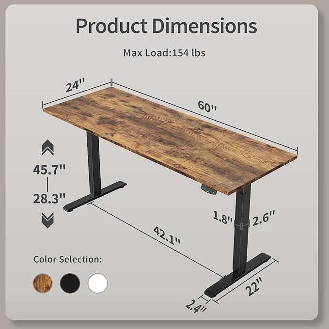 Agilestic Electric Standing Desk, Large 60 x 24 Inches Height Adjustable Desk - Image 3
