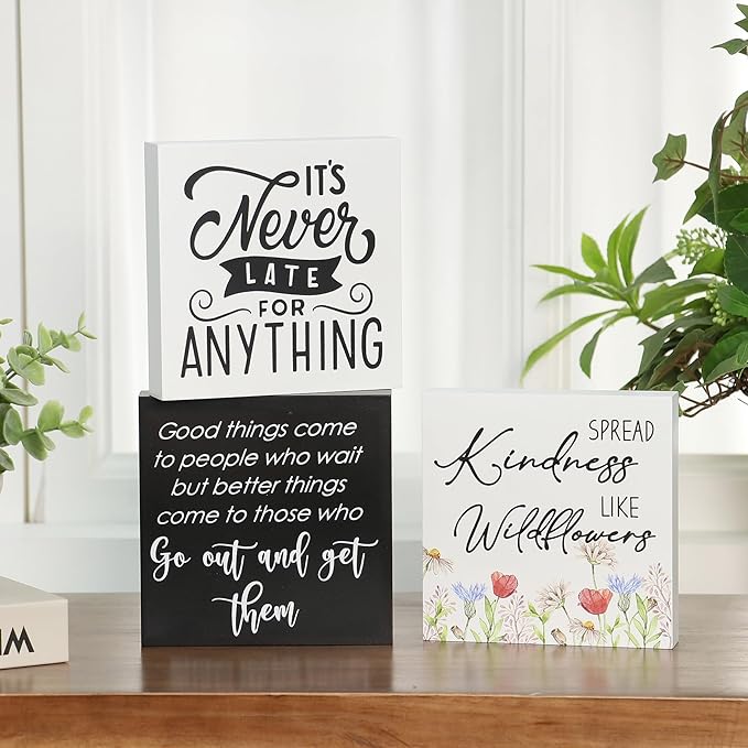 3 Pcs Inspirational Wood Box Sign Set, 5x5 Inches Motivational Quotes Wooden - Image 5