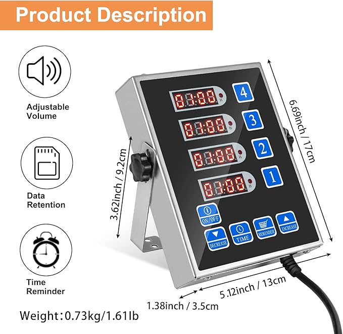 Precision Kitchen Timers for Cooking – 4 Channel Commercial Kitchen Timer - Image 3