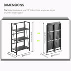 4NM No Assembly Folding Bookshelf Storage Shelves 3 Tiers Vintage Bookcase - Image 2