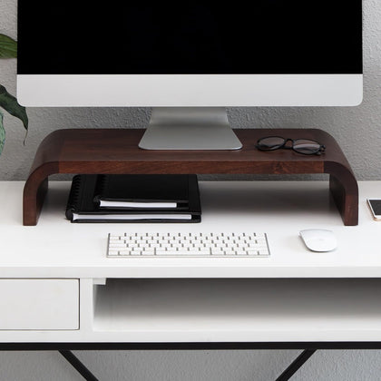 Anji Mountain Monitor Stand for Desk - Desktop Organizer & Laptop Riser, Ergonomic Monitor Riser, Space-Saving, Durable, Easy Assembly & Ideal for Home & Office, Walnut, Classic