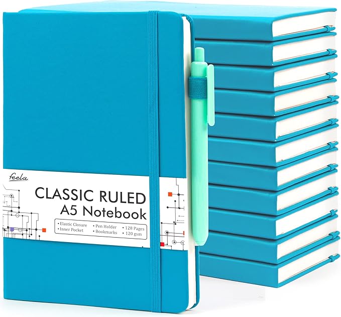 feela 12 Pack Notebooks Journals Bulk, Hardcover Notebook Classic Ruled Journal by feela