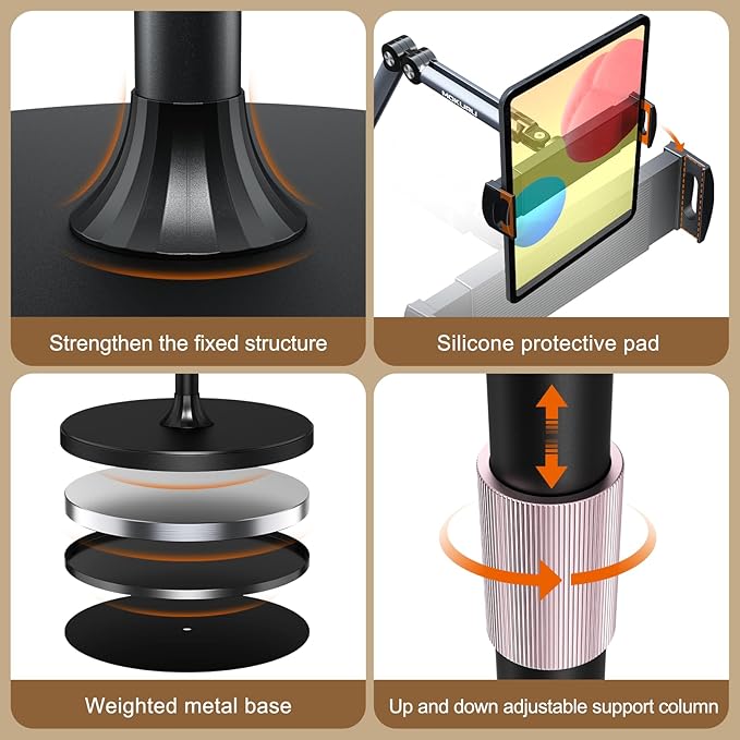 Tablet Floor Stand, 360° Rotation Tablet Holder, Compatible - Image 5