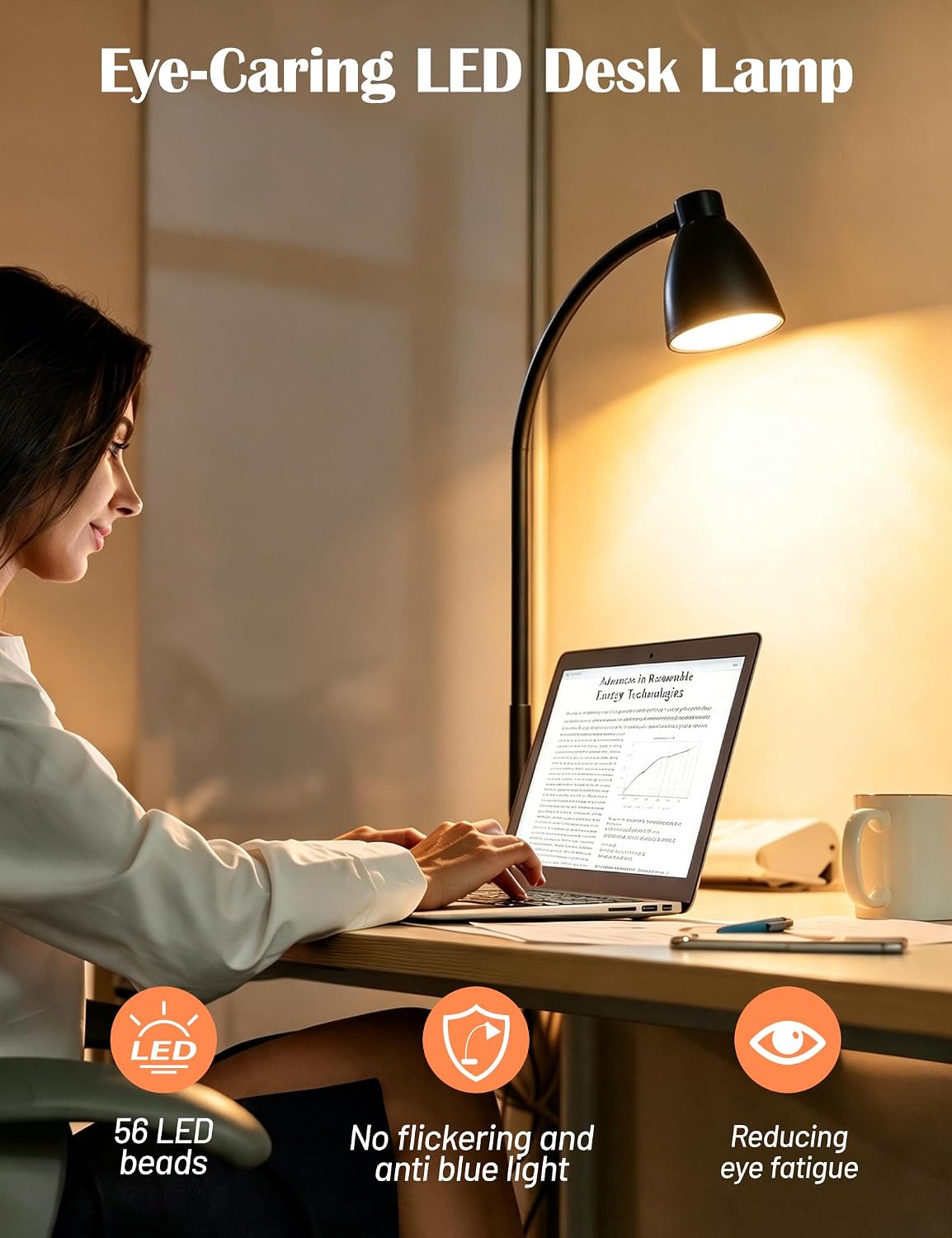 bohon led desk lamp with usb charging port, close-up detail