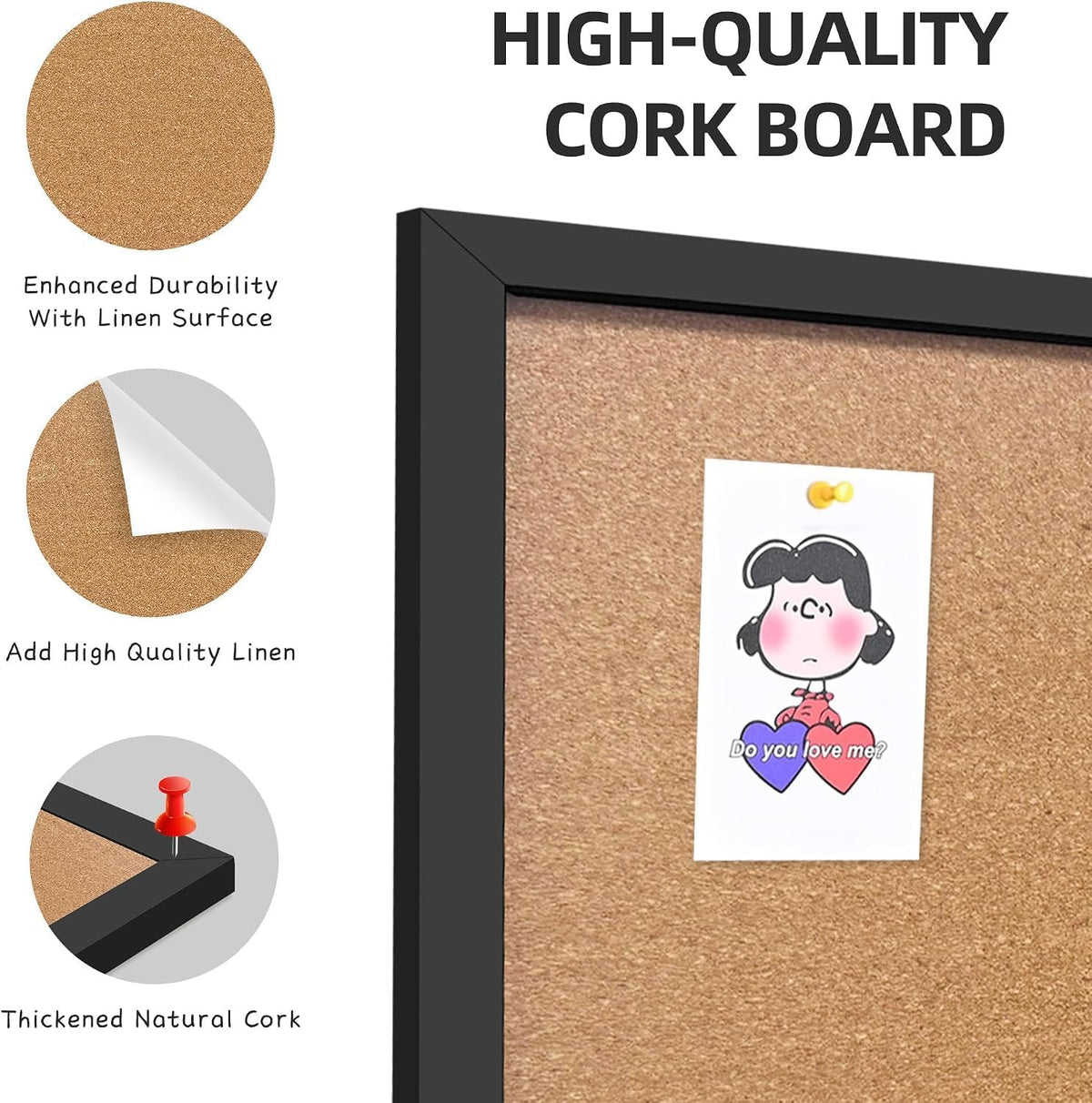 24"x36" Black Wood Framed Hanging Cork Bulletin Board