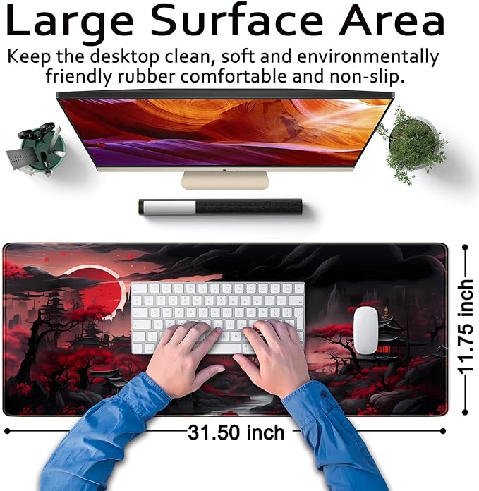 Riverside Full Moon Desk Pad Black Red Desk Mat Japanese Anime Extended XXL - Image 6