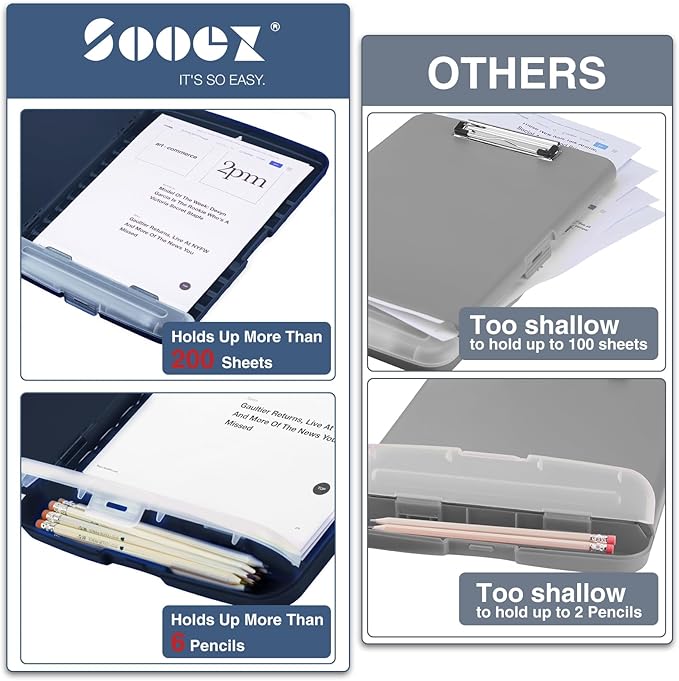 Sooez Clipboard with Storage, High Capacity Nursing Clip Board 8.5 x 11 with - Image 3