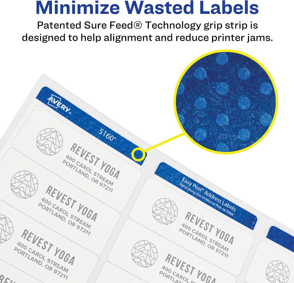 Avery® High Visibility Printable Round Labels, Sure Feed® Technology, 2.5" Diameter, White, Laser Printer, 300 per Pack, 2 Packs, 600 Customizable Blank Labels Total (45294)