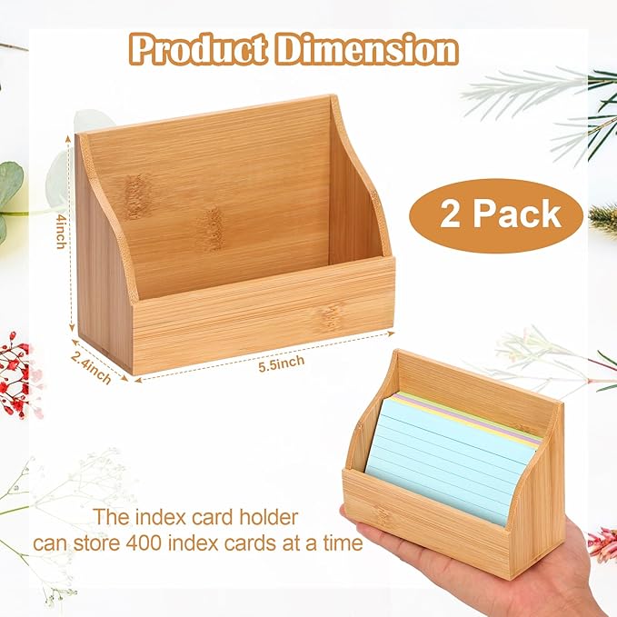 SHIQIKEJIPTY 2 Pack Index Card Holder 3X5 Inch Wood Index Card Box - Image 2