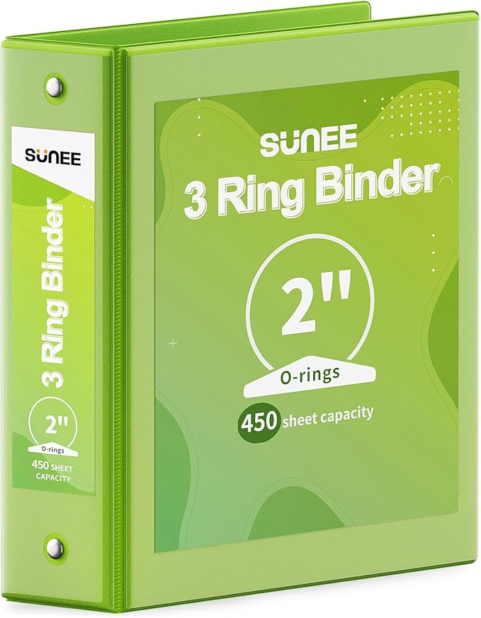SUNEE 3 Ring Binder 2 Inch 1 Pack, Tender Green by SUNEE
