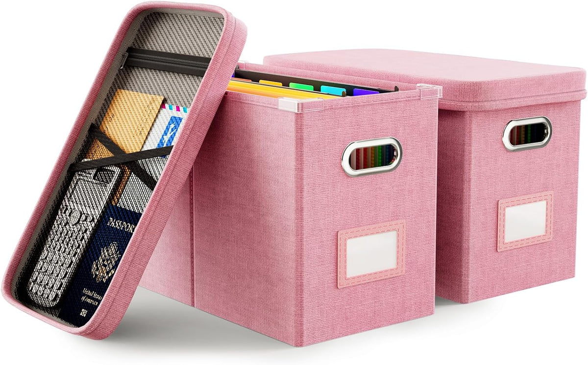 Oterri File Organizer With Lid, Hanging Filing Box With Mesh Pocket, Document