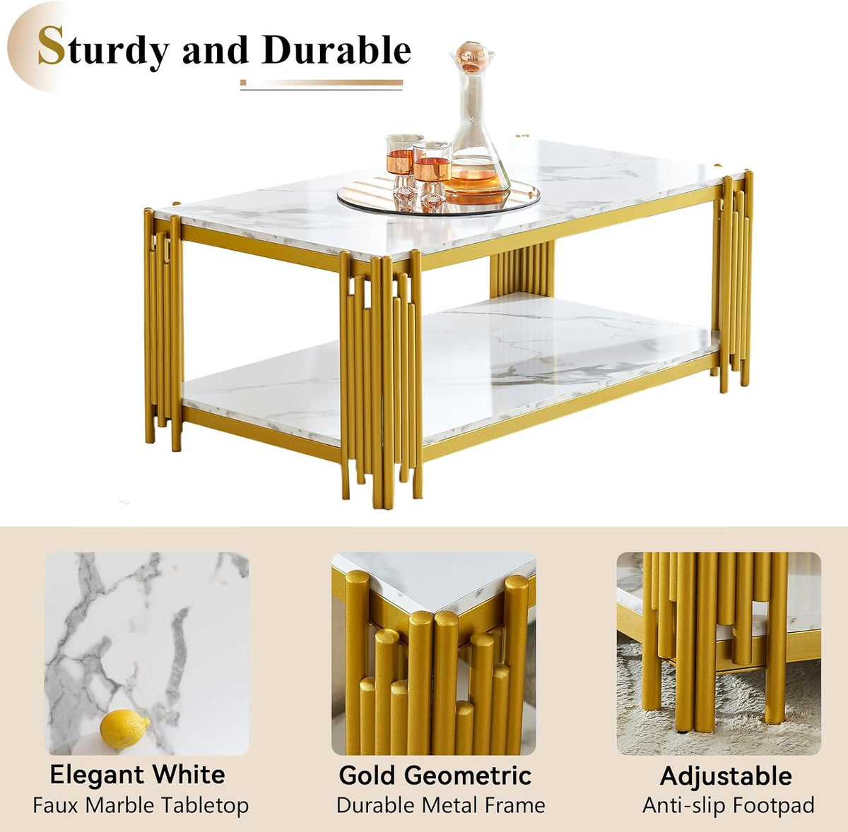 Elegant Faux Marble Coffee Table Set - Modern White Console & End Tables ...