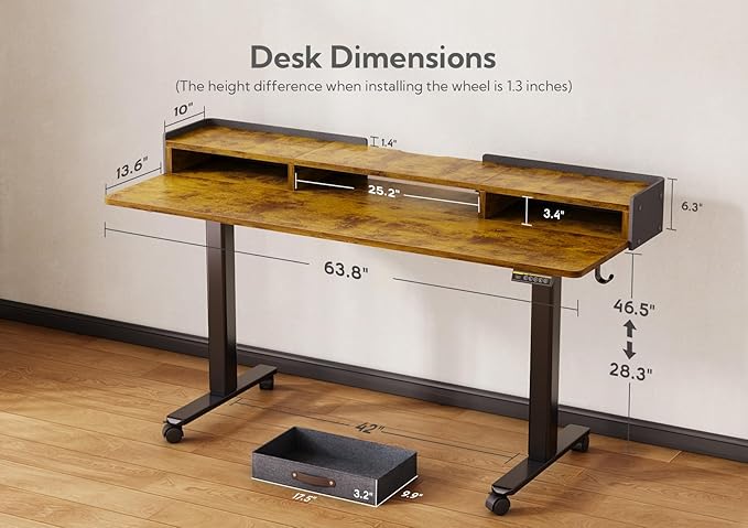 Claiks Standing Desk with Drawers, Adjustable Stand Up Electric Standing Desk - Image 3