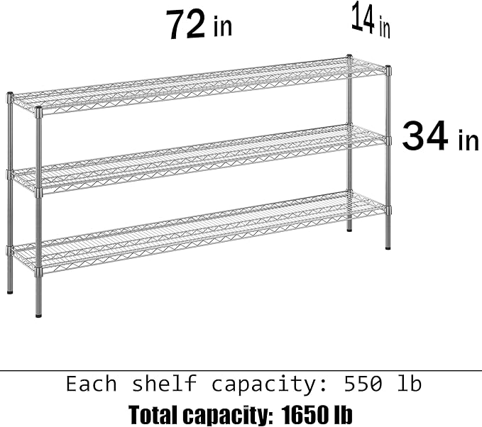Regal Altair 14" Deep x 72" Wide x 34" Height Wire Shelving Kit | 3-Tier | NSF - Image 3