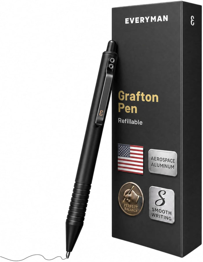 Everyman EDC Grafton Black Full Click Refillable 0.7mm Metal Gel Ink Pen