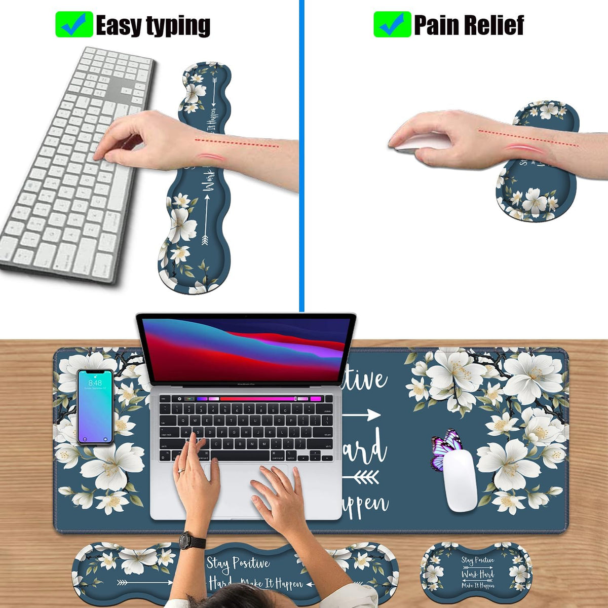 4 in 1 Ergonomic Keyboard Wrist Rest & Mouse Pad Wrist Rest Set,Stay Posi...