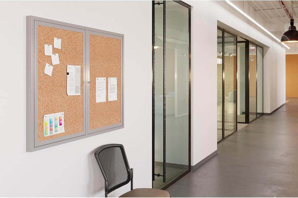 WorkPro® Enclosed Double-Door Cork Bulletin Board, 36" x 48", Alumi...