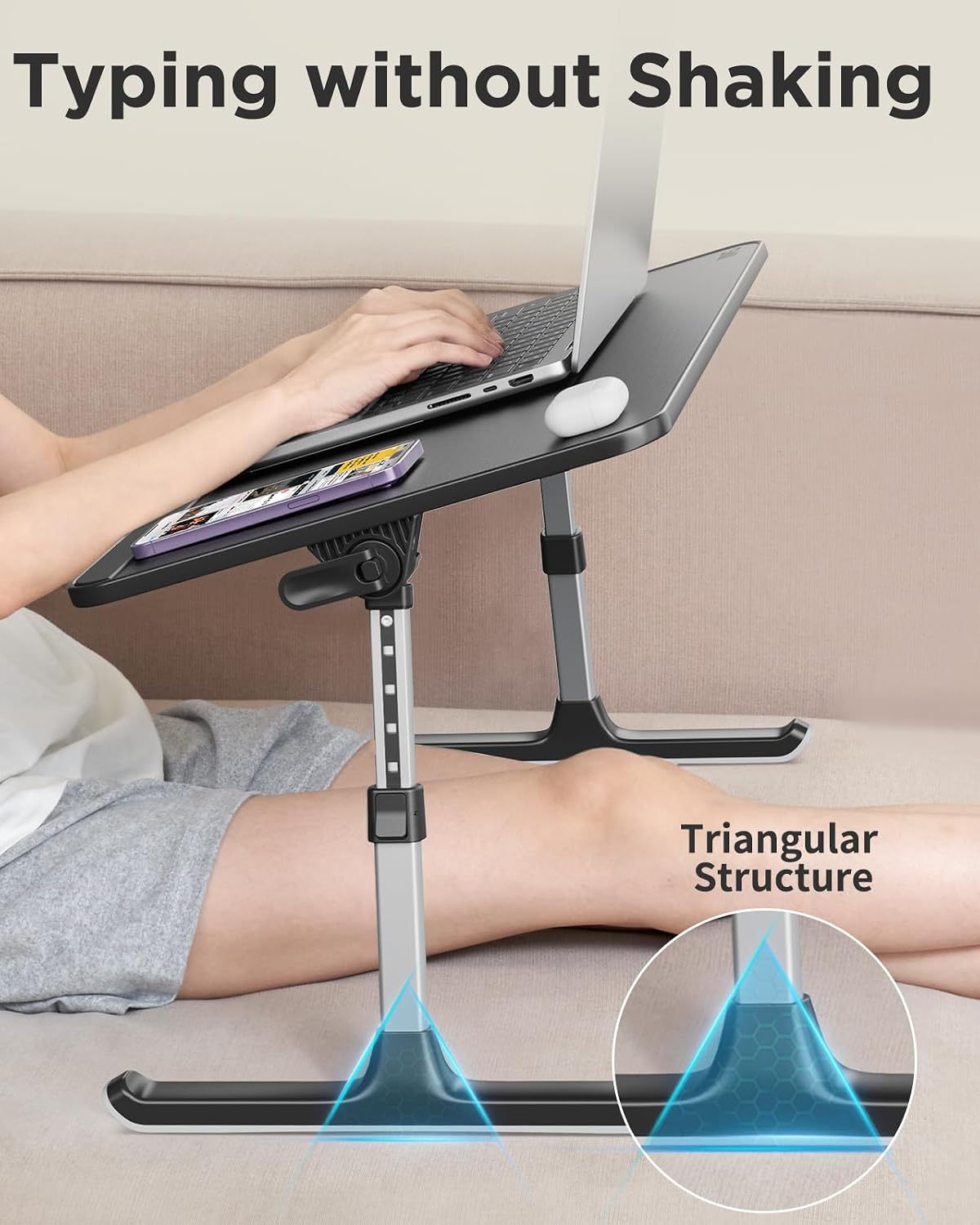 SAIJI PU Leather Laptop Bed Tray Table, Adjustable Laptop Stand with Removabl...