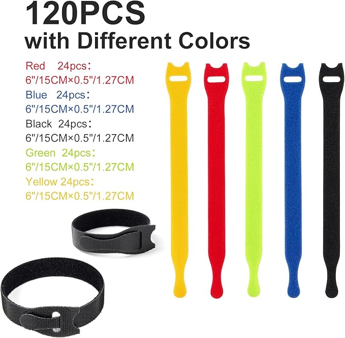 OneLeaf 120PCS Cord Organizer 6in Cable Ties Reusable - Image 5