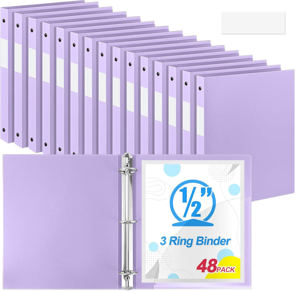 Henoyso 48 Pcs 3 Ring Binder 0.5 Inch Round Fits Letter Size 8.5'' x 11'' Paper